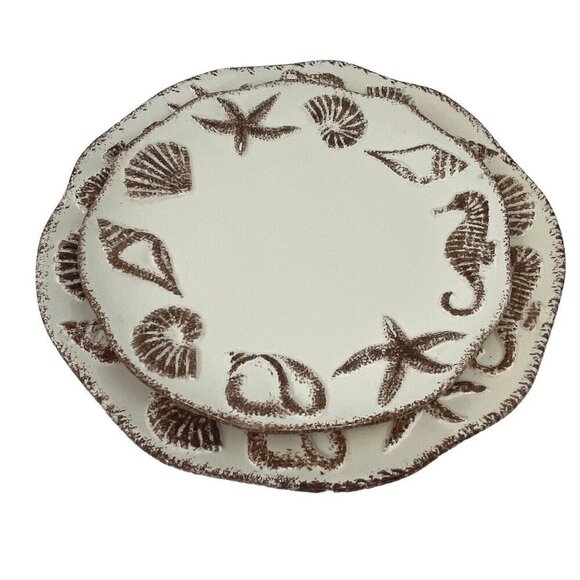 Zodax Seashell Plate Lot of 2 Nautical Beach Home Decor Embossed Seahorse Ocean - Picture 1 of 15